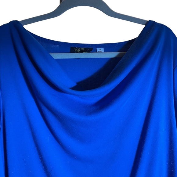 Bob Mackie’s Drape Neck Bracelet Sleeve Knit Top In Royal Blue. Size 1X. - Picture 5 of 12